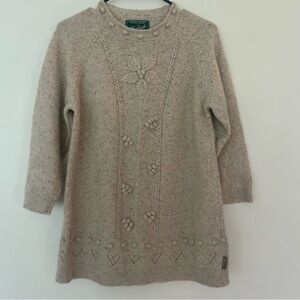 Woolrich Small Lambswool Sweater Dress Tunic Beige Floral Knit 80% Wool